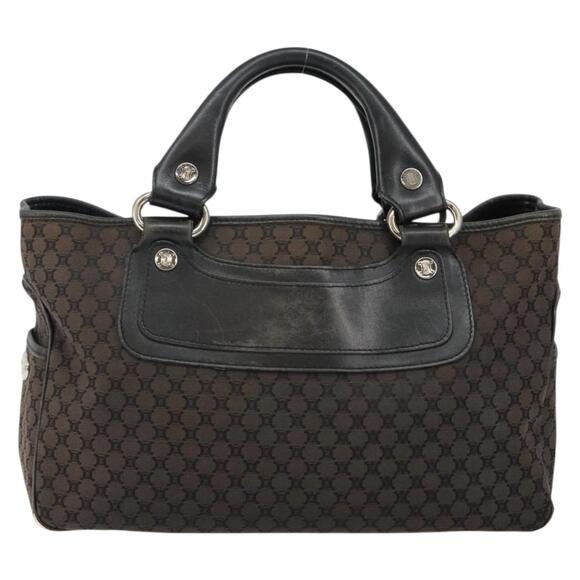 CELINE Macadam Canvas Boogie Hand Bag Dark Brown Black Silver - Picture 2 of 13